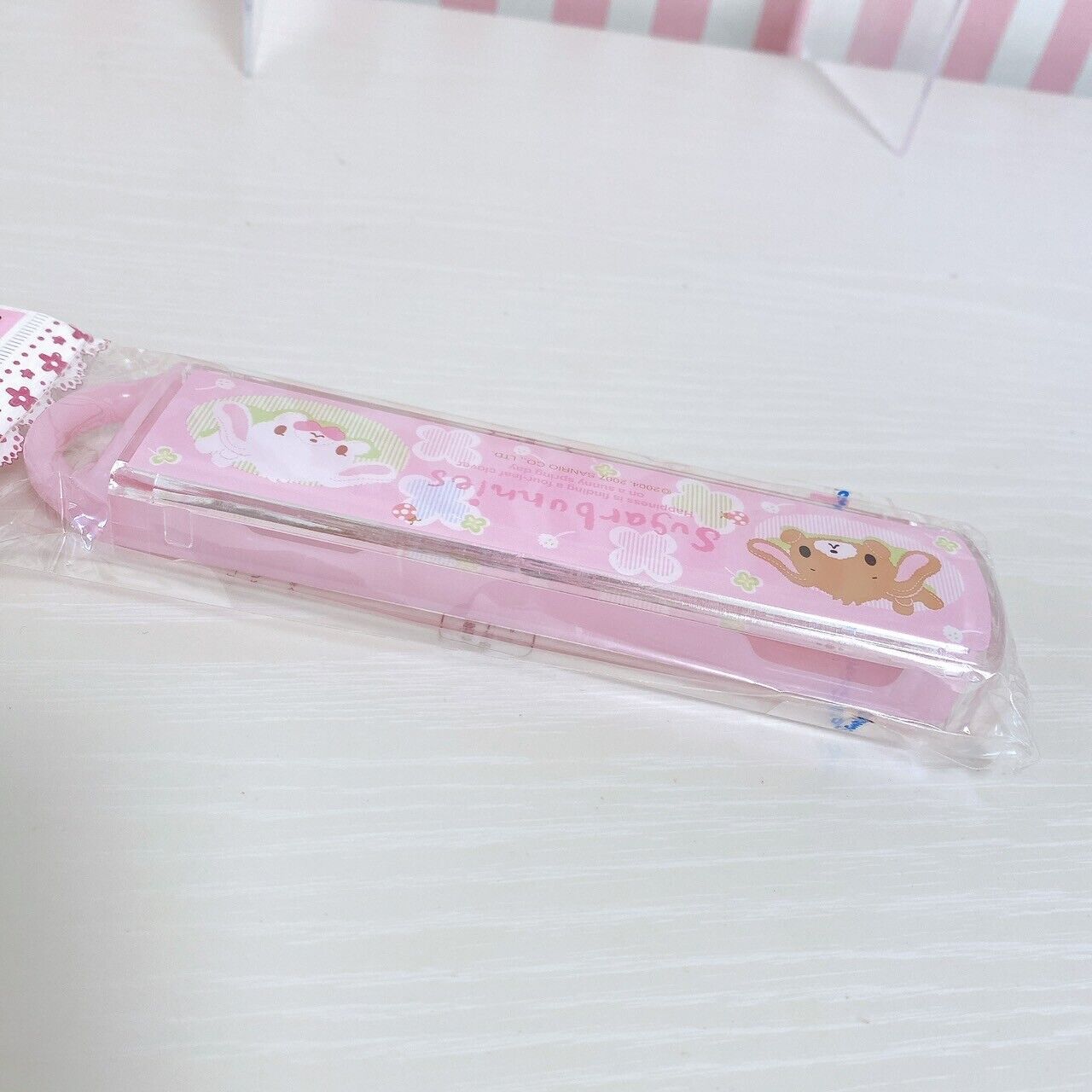 Sanrio Sugar Bunnies Spoon Case Set 2 Shirousa Kurousa Pink Clover Kawaii Rare