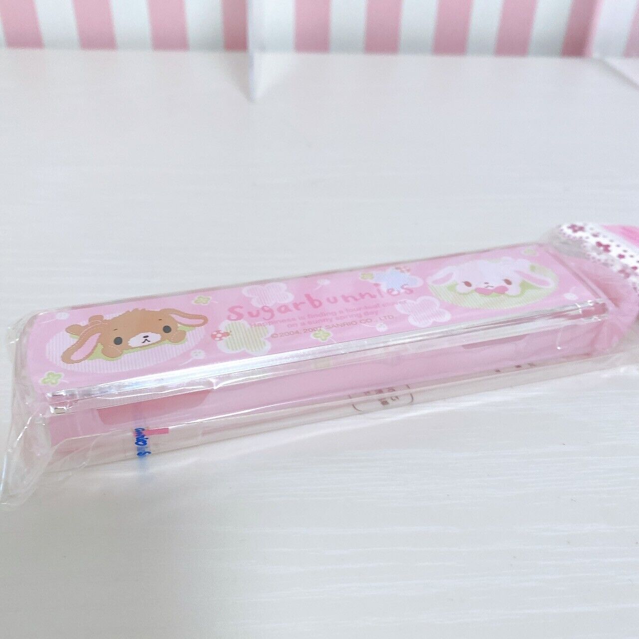 Sanrio Sugar Bunnies Spoon Case Set 2 Shirousa Kurousa Pink Clover Kawaii Rare