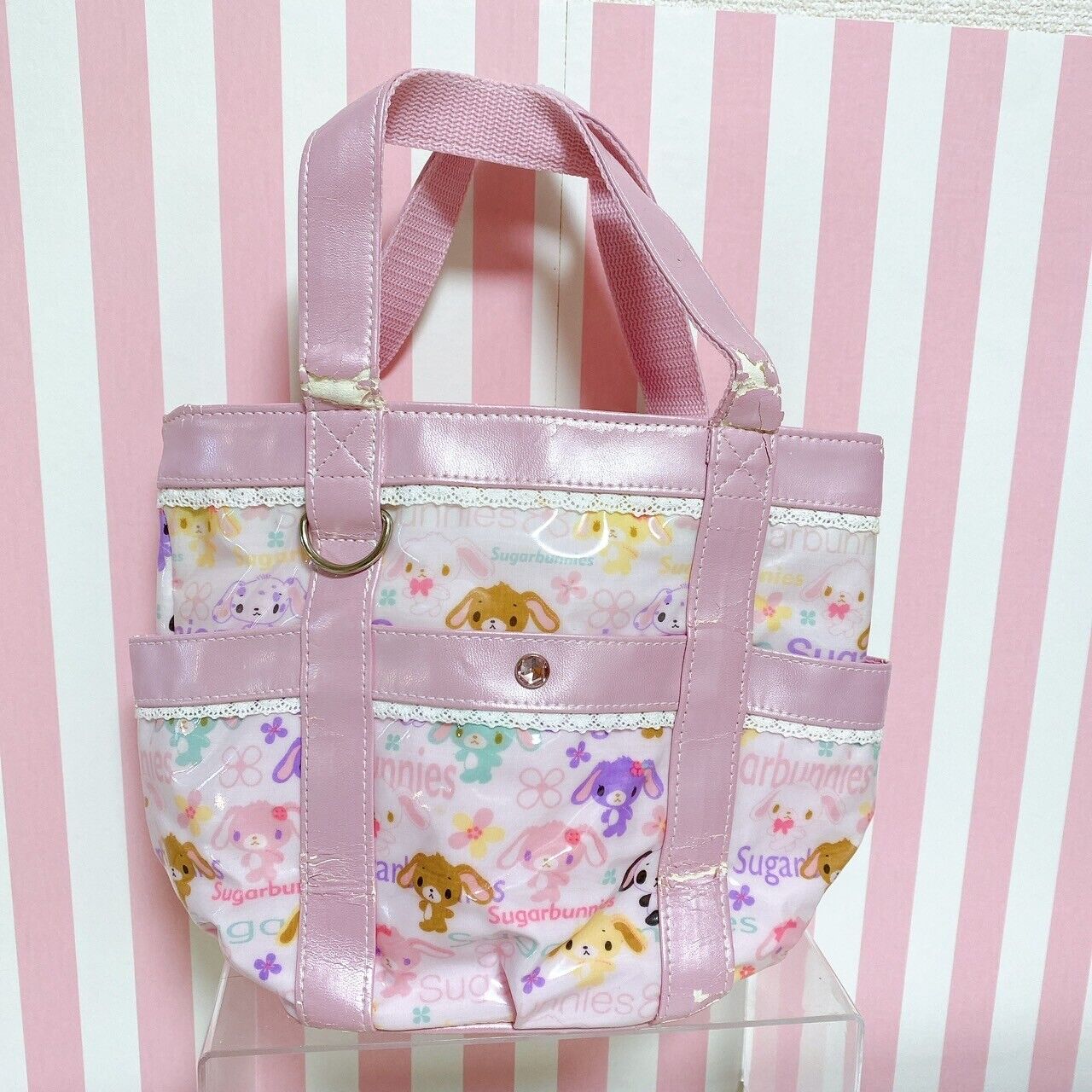 Sanrio Sugar Bunnies Drawstring Bag Tote Handbag Shirousa Kurousa Pink Rabbit