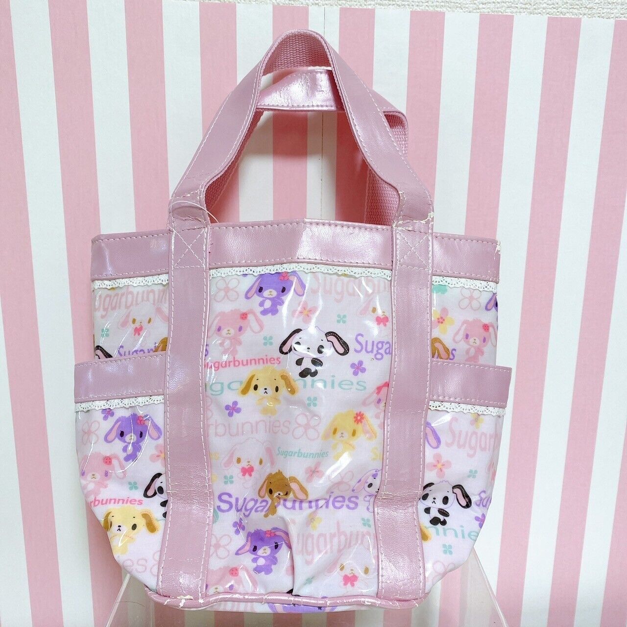 Sanrio Sugar Bunnies Drawstring Bag Tote Handbag Shirousa Kurousa Pink Rabbit