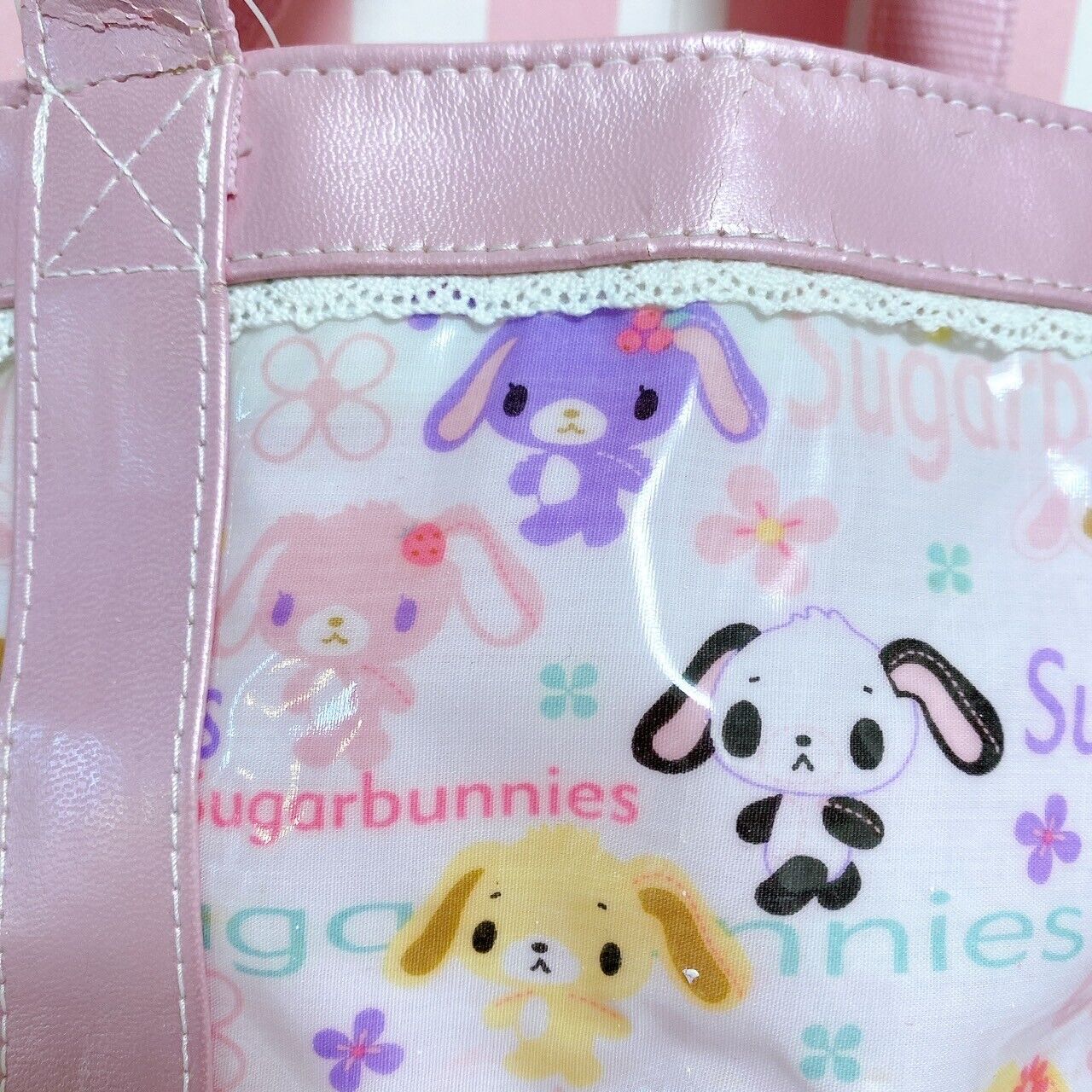 Sanrio Sugar Bunnies Drawstring Bag Tote Handbag Shirousa Kurousa Pink Rabbit