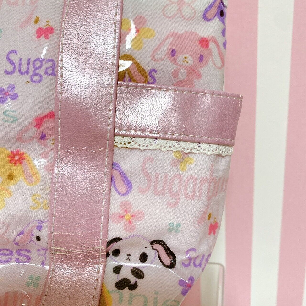 Sanrio Sugar Bunnies Drawstring Bag Tote Handbag Shirousa Kurousa Pink Rabbit