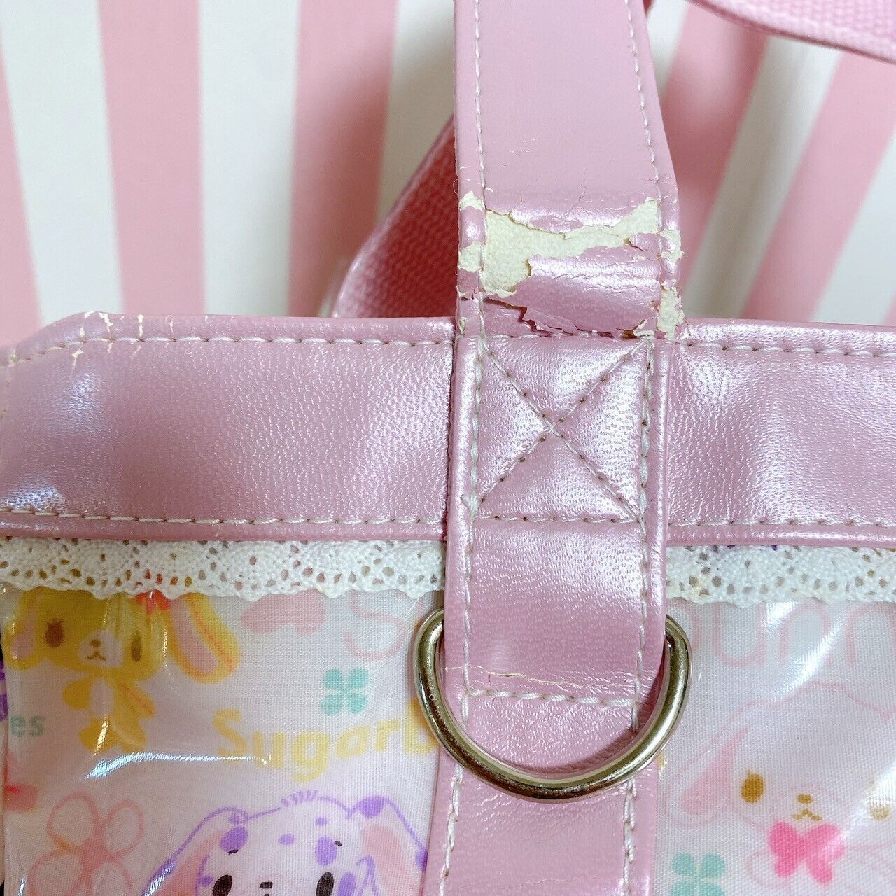 Sanrio Sugar Bunnies Drawstring Bag Tote Handbag Shirousa Kurousa Pink Rabbit