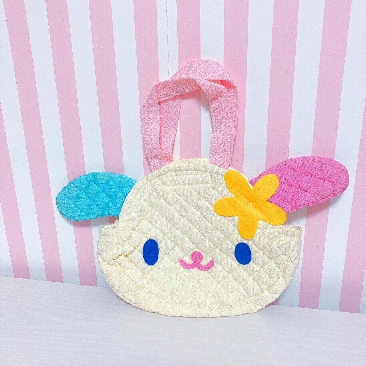 Sanrio Usahana Tote Bag Handbag Face Quilting Flower Yellow Pink Blue Rabbit