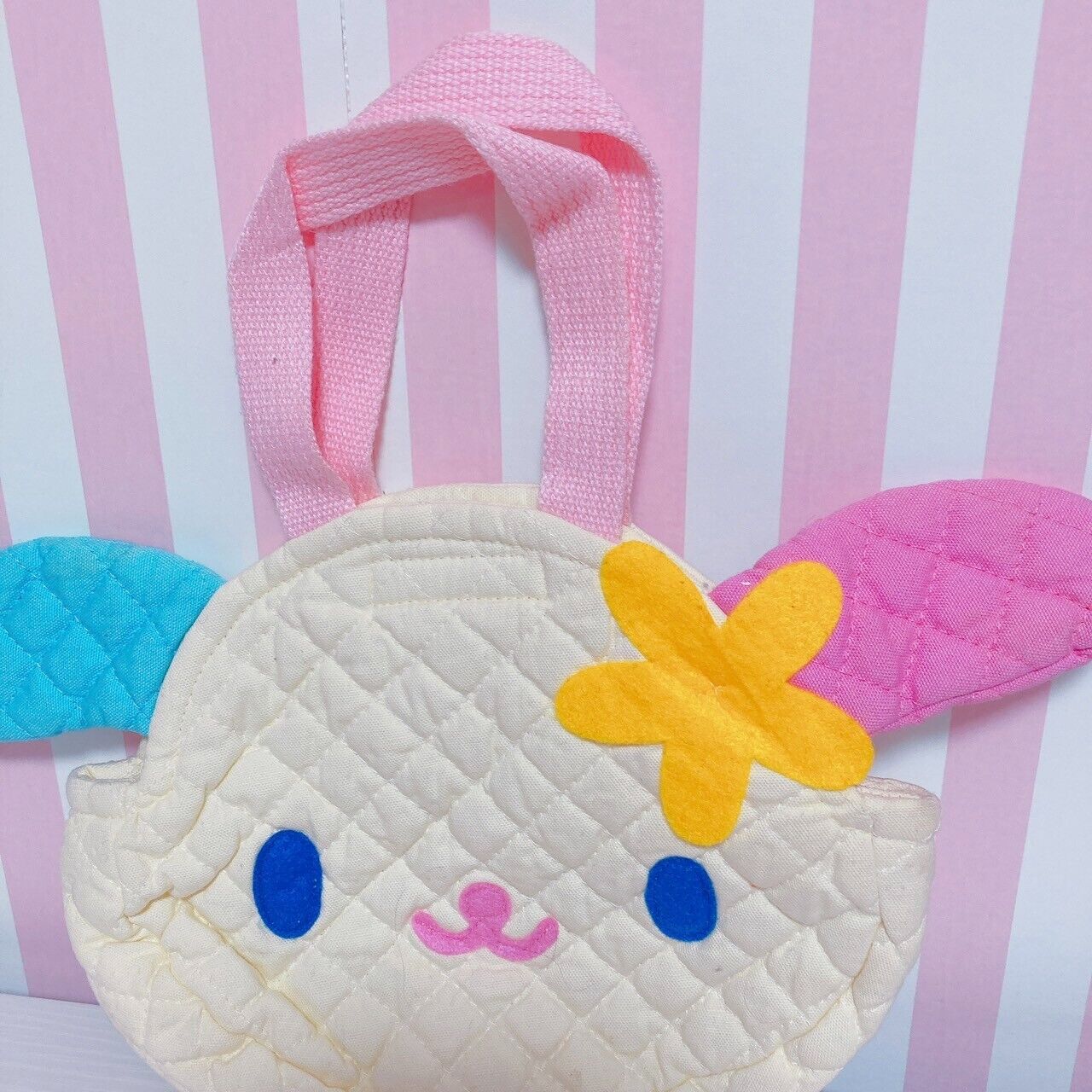 Sanrio Usahana Tote Bag Handbag Face Quilting Flower Yellow Pink Blue Rabbit