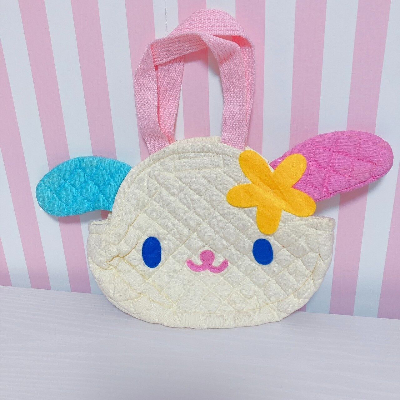 Sanrio Usahana Tote Bag Handbag Face Quilting Flower Yellow Pink Blue Rabbit