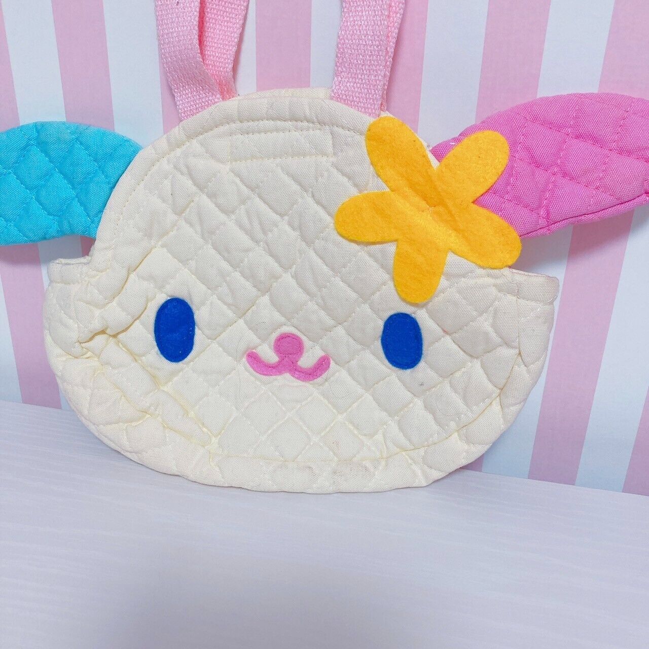 Sanrio Usahana Tote Bag Handbag Face Quilting Flower Yellow Pink Blue Rabbit