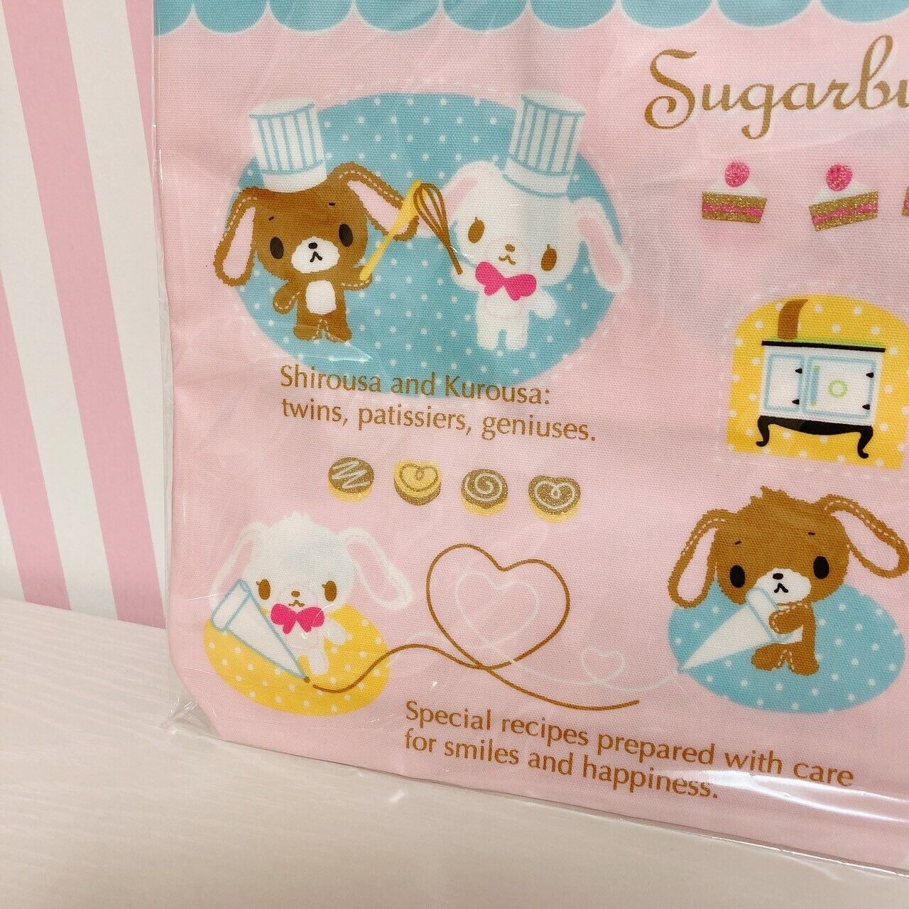 Sanrio Sugar Bunnies Tote Bag Handbag Shirousa Kurousa Lesson School Cookie Cake