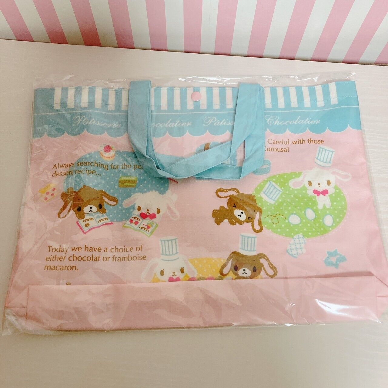 Sanrio Sugar Bunnies Tote Bag Handbag Shirousa Kurousa Lesson School Cookie Cake