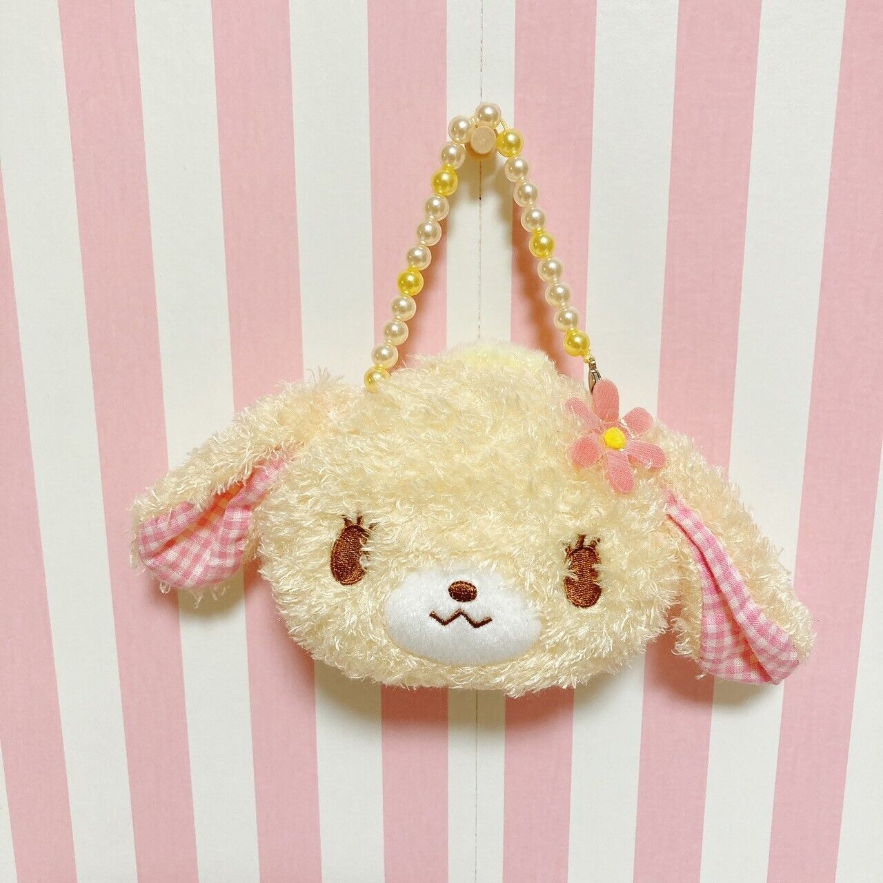 Sanrio Sugar Bunnies Hanausa Pochette Handbag Mini Pouch Fluffy Pearl Plaid Rare