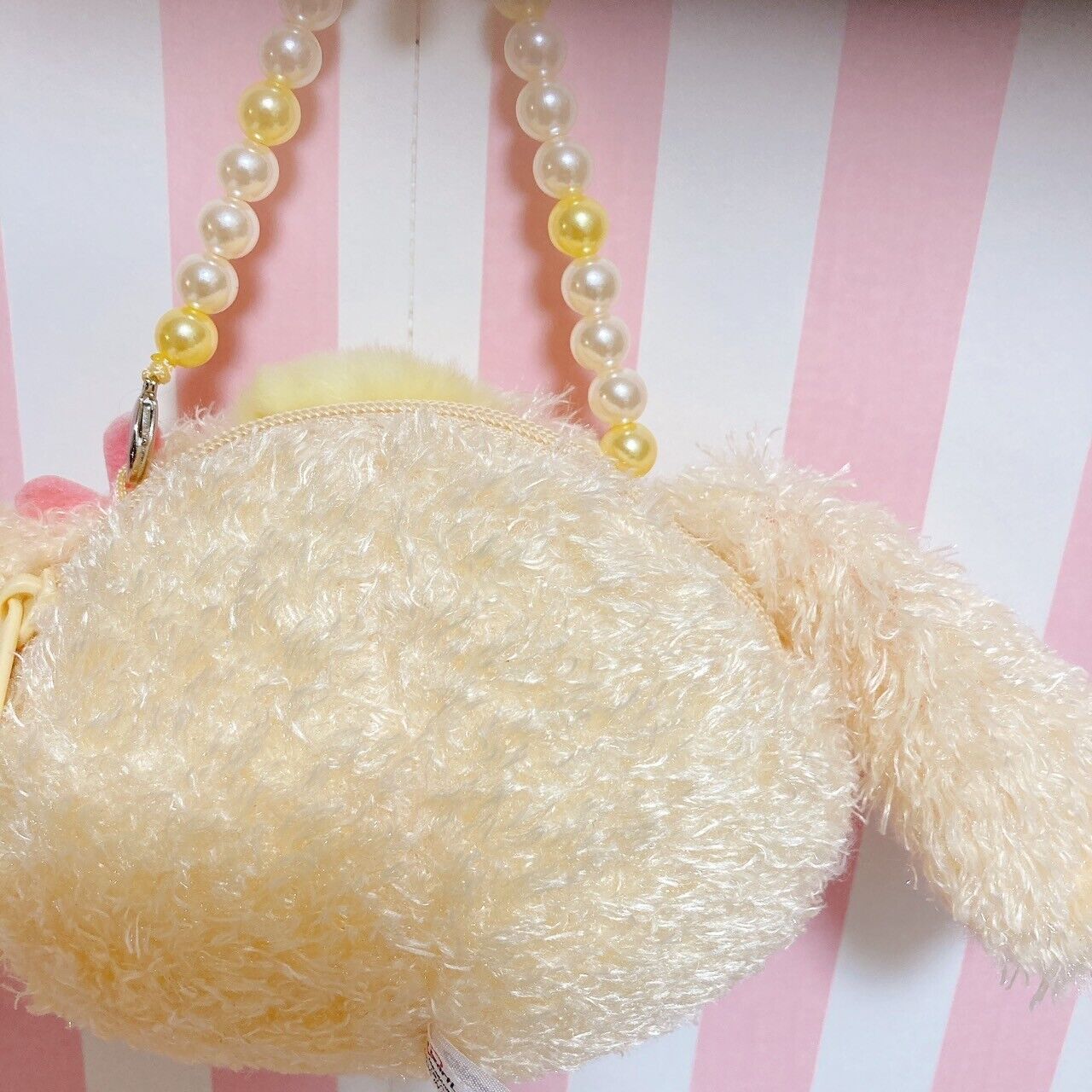 Sanrio Sugar Bunnies Hanausa Pochette Handbag Mini Pouch Fluffy Pearl Plaid Rare