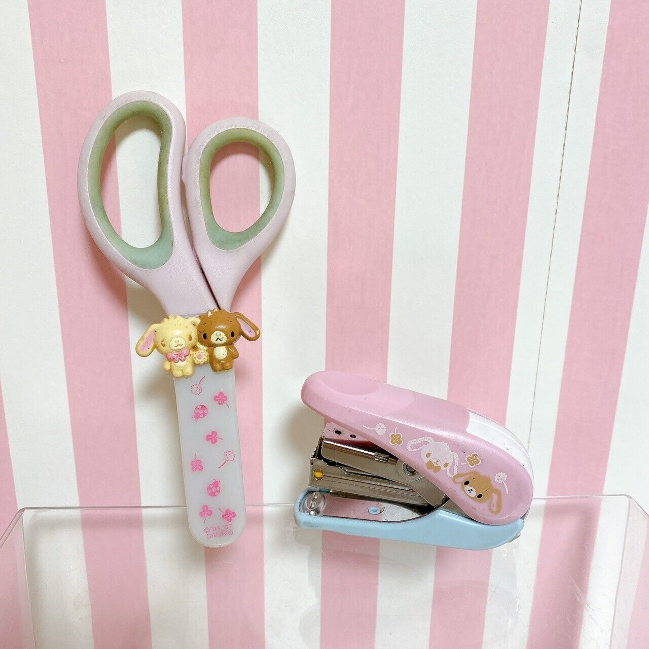 Sugar Bunnies Sanrio Scissors Stapler Stationery Pink Set Used Character Kawaii