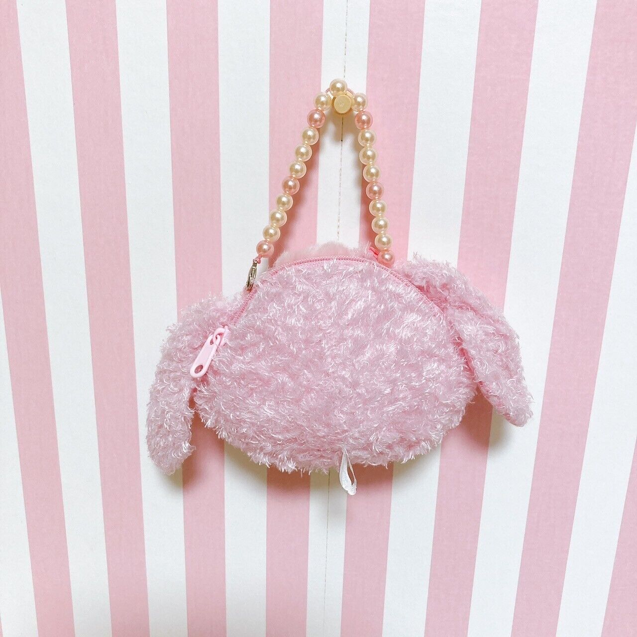 Sanrio Sugar Bunnies Momousa Pochette Handbag Mini Pouch Fluffy Pearl Plaid Rare