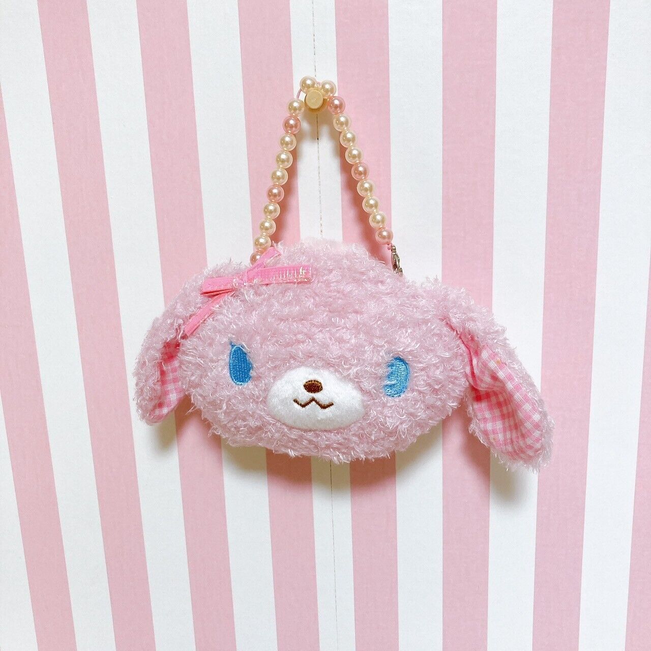 Sanrio Sugar Bunnies Momousa Pochette Handbag Mini Pouch Fluffy Pearl Plaid Rare