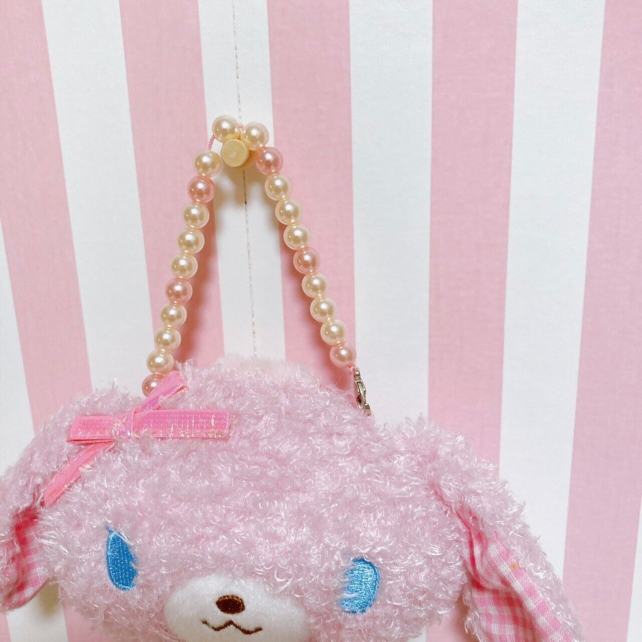 Sanrio Sugar Bunnies Momousa Pochette Handbag Mini Pouch Fluffy Pearl Plaid Rare