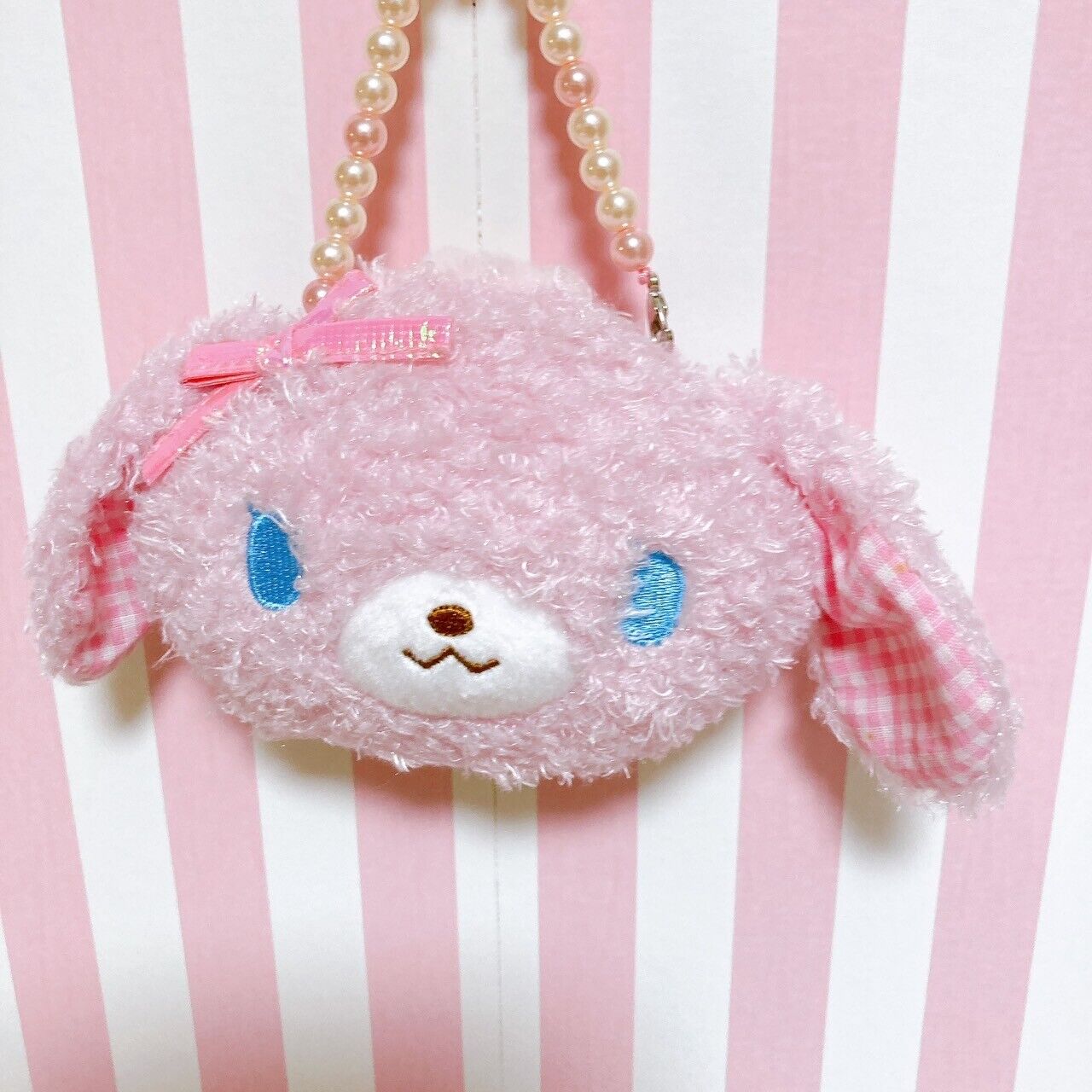 Sanrio Sugar Bunnies Momousa Pochette Handbag Mini Pouch Fluffy Pearl Plaid Rare