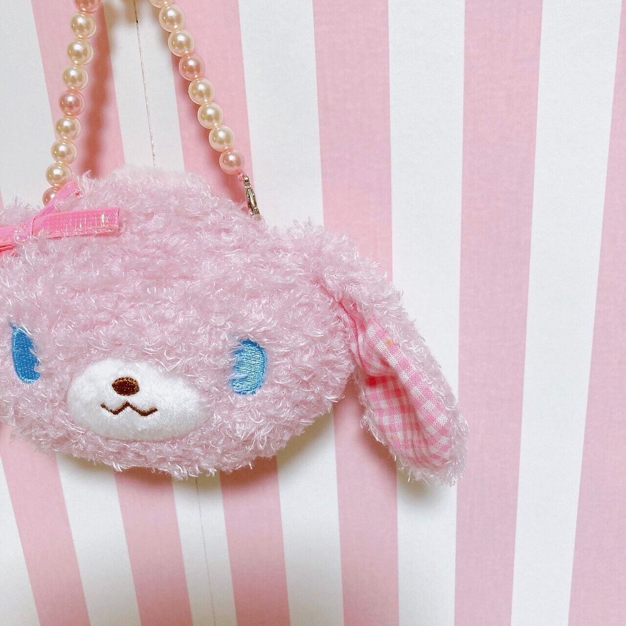 Sanrio Sugar Bunnies Momousa Pochette Handbag Mini Pouch Fluffy Pearl Plaid Rare