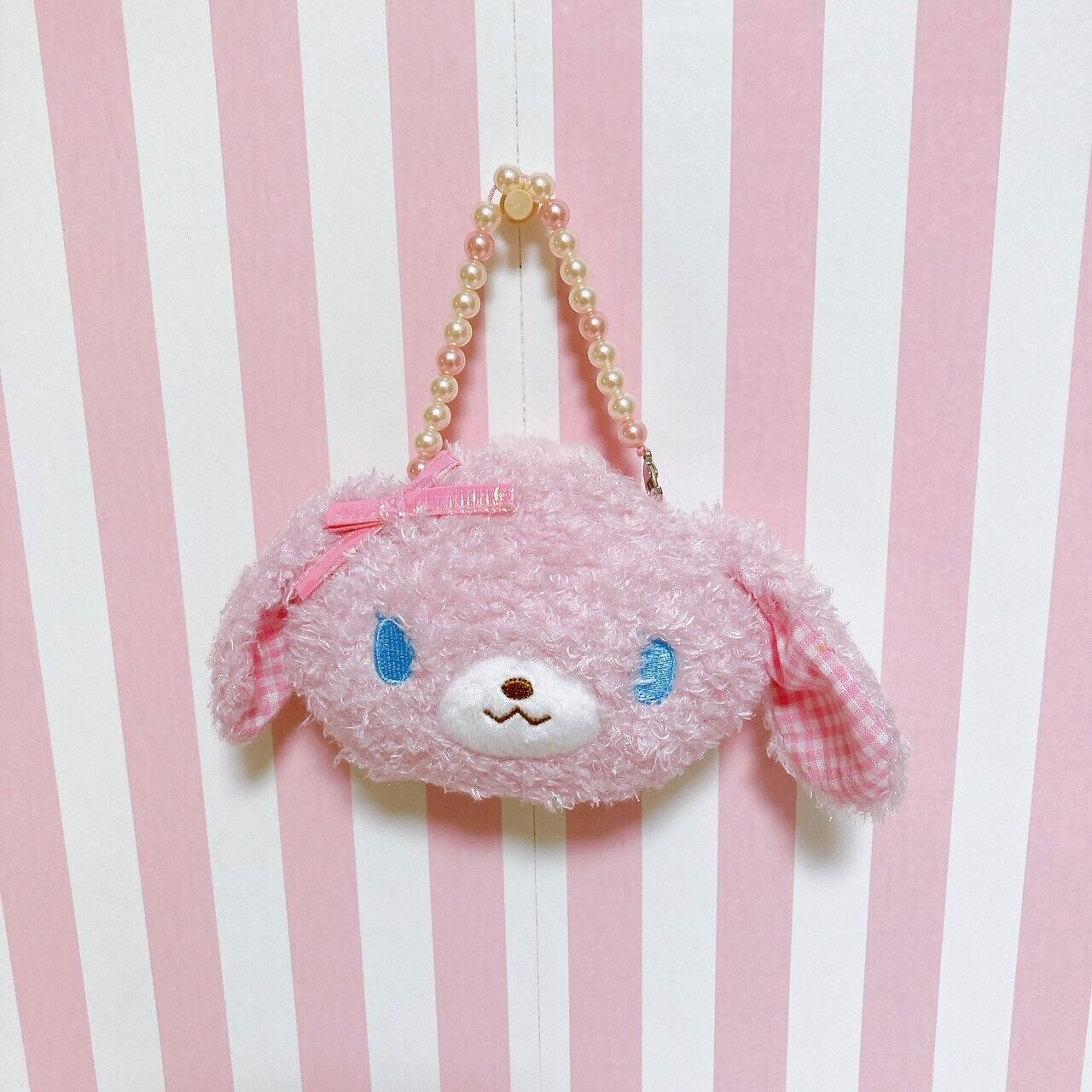 Sanrio Sugar Bunnies Momousa Pochette Handbag Mini Pouch Fluffy Pearl Plaid Rare