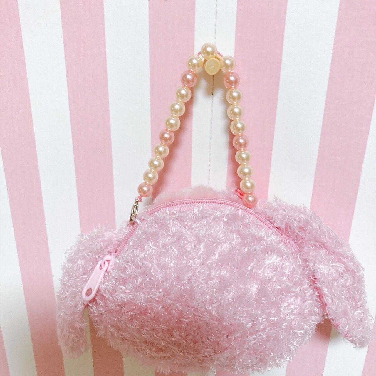 Sanrio Sugar Bunnies Momousa Pochette Handbag Mini Pouch Fluffy Pearl Plaid Rare