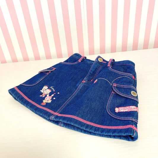 Mezzo Piano Denim Skirt 110 Size Pink Embroidery Gingham Check Freeze Character