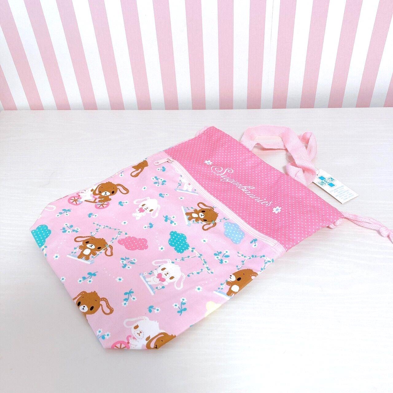 Sanrio Sugar Bunnies Drawstring Tote Bag Handbag Shirousa Kurosa Pink Swing Rare