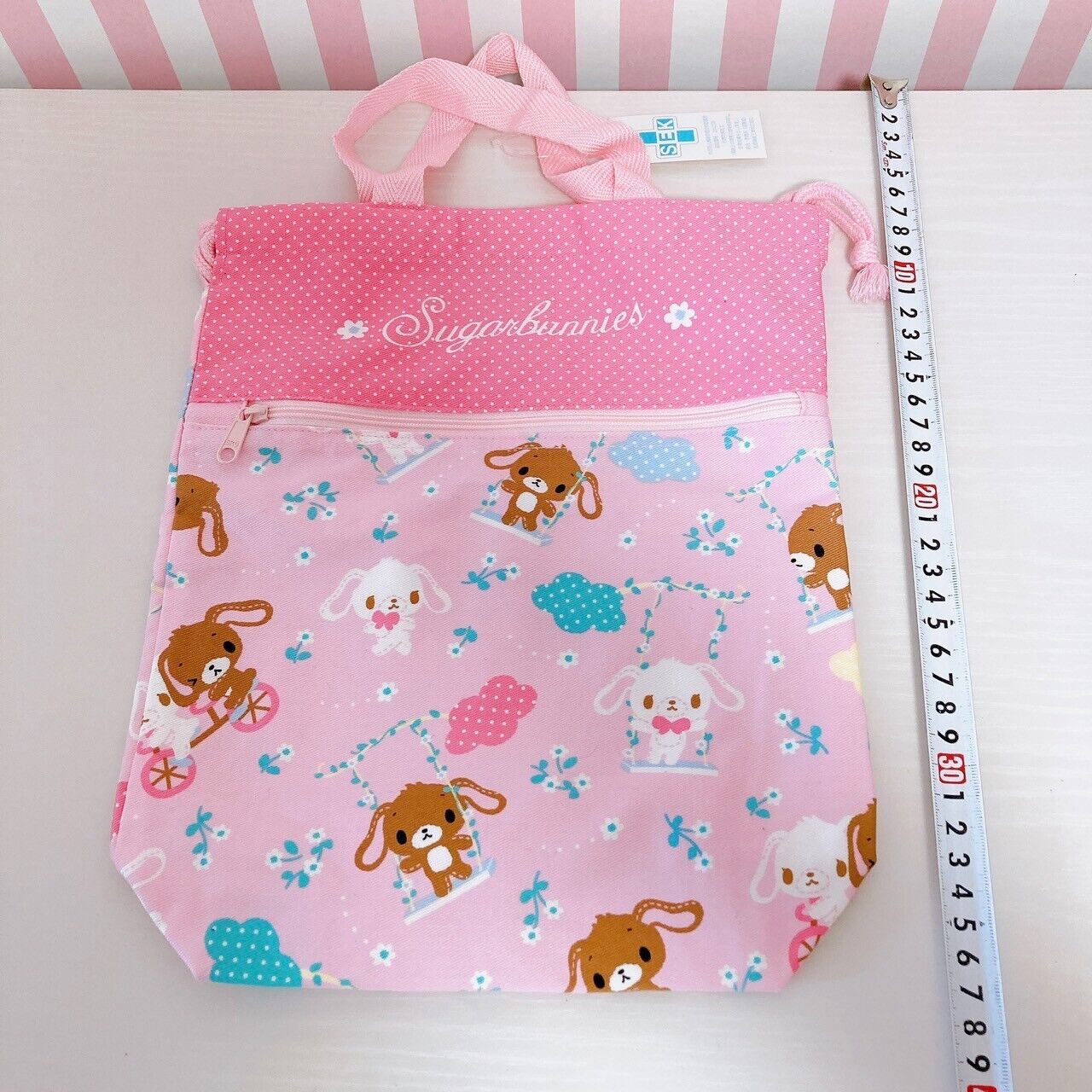 Sanrio Sugar Bunnies Drawstring Tote Bag Handbag Shirousa Kurosa Pink Swing Rare