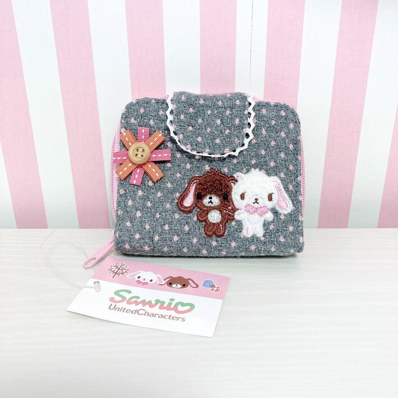 Sanrio Sugar Bunnies Folding Wallet Coin Purse Case Holder Embroidery Dot Gray