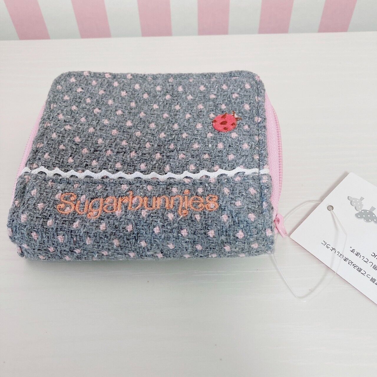 Sanrio Sugar Bunnies Folding Wallet Coin Purse Case Holder Embroidery Dot Gray