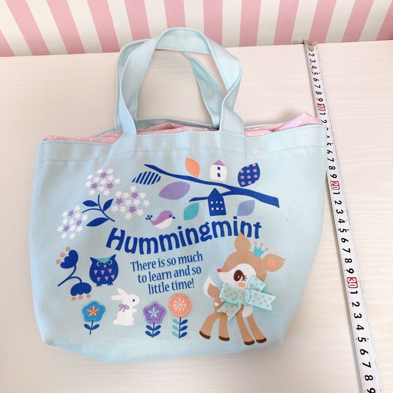 Sanrio Humming Mint Lunch Bag Handbag Light Blue Deer Plush Soft Toy Ribbon Rare