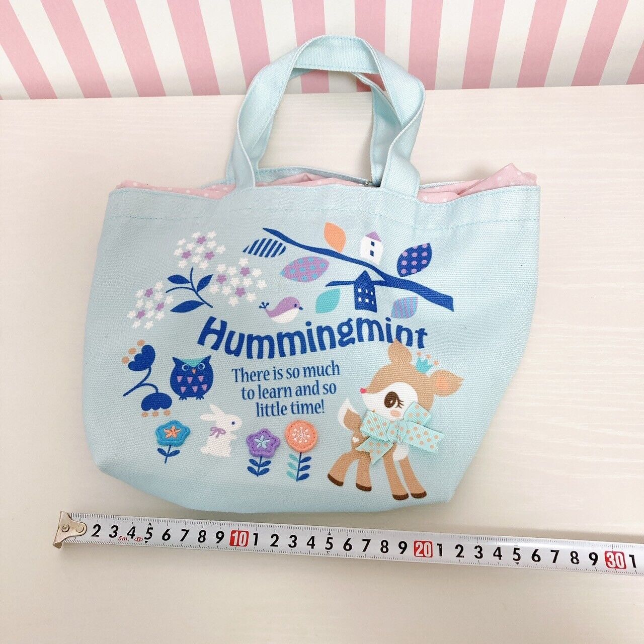 Sanrio Humming Mint Lunch Bag Handbag Light Blue Deer Plush Soft Toy Ribbon Rare