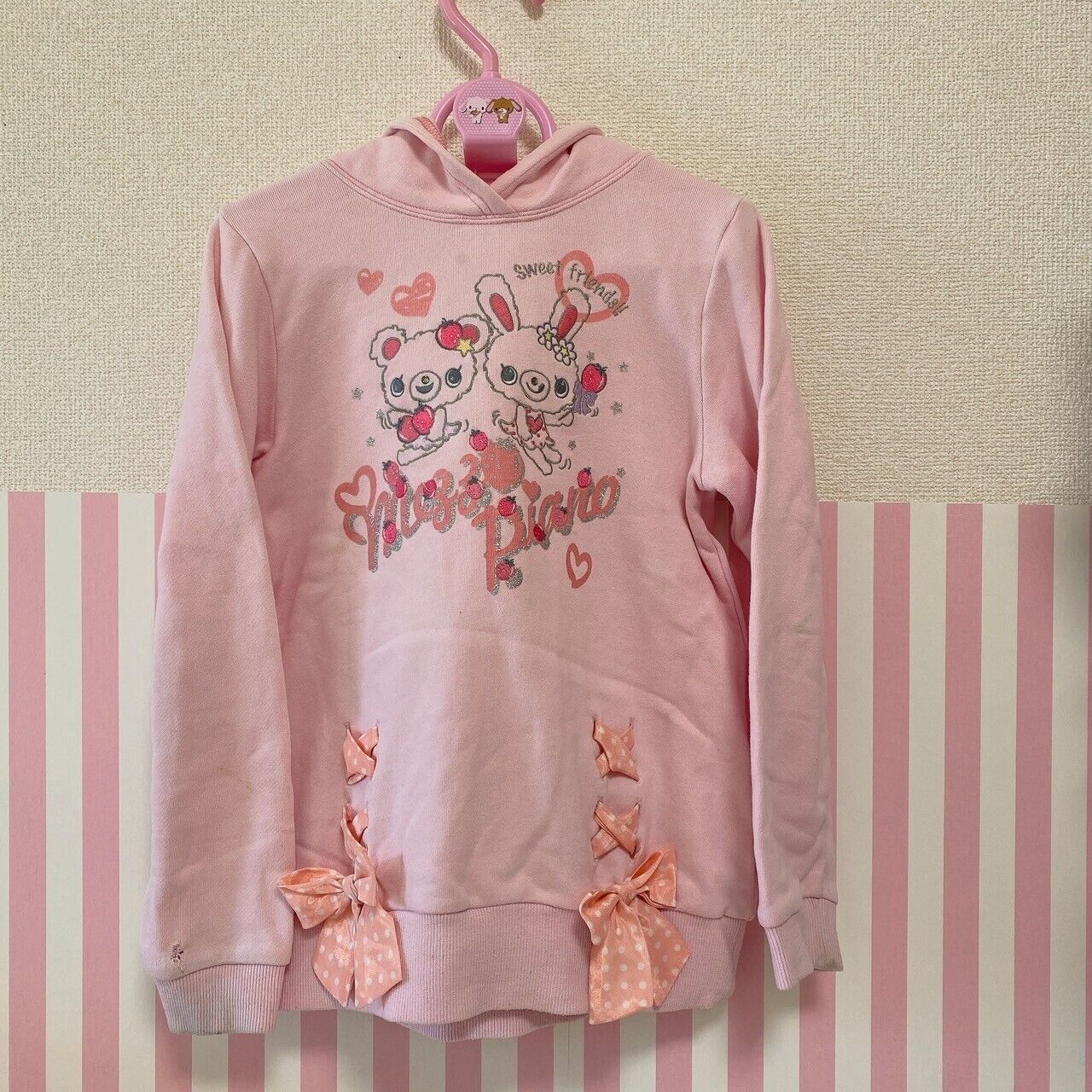 Mezzo Piano Hoodie 130 Size Pink Ribbon Rabbit Bear Strawberry Long Sleeve Rare