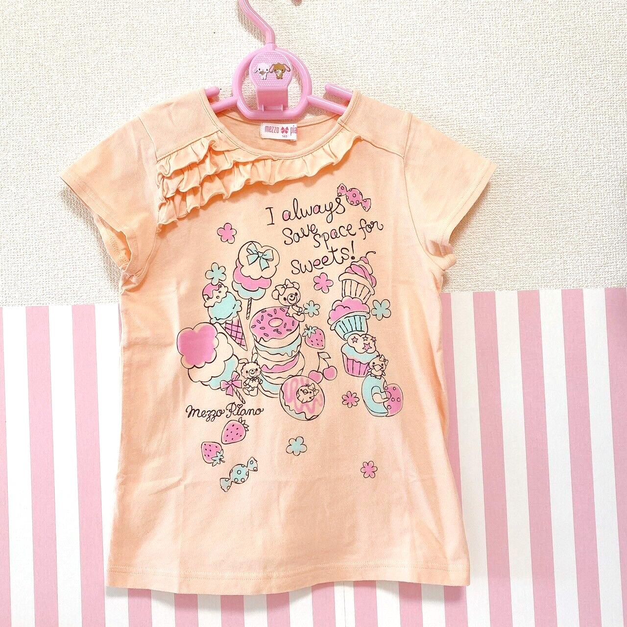 Mezzo Piano Kids T-shirt Tops Pale Orange 140 Size Strawberry Candy Cake Frill