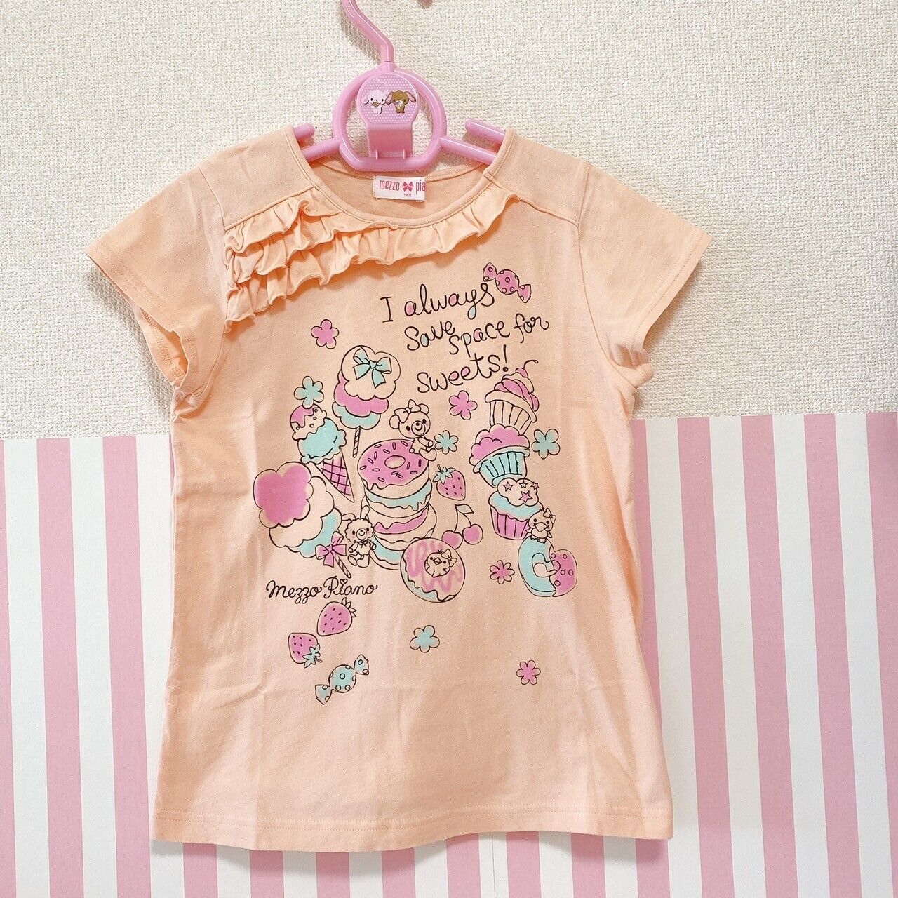 Mezzo Piano Kids T-shirt Tops Pale Orange 140 Size Strawberry Candy Cake Frill