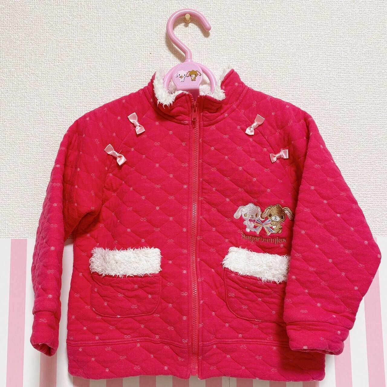 Sanrio Sugar Bunnies Jacket Outer 110 cm Pink Shirousa Kurousa Quilting Ribbon