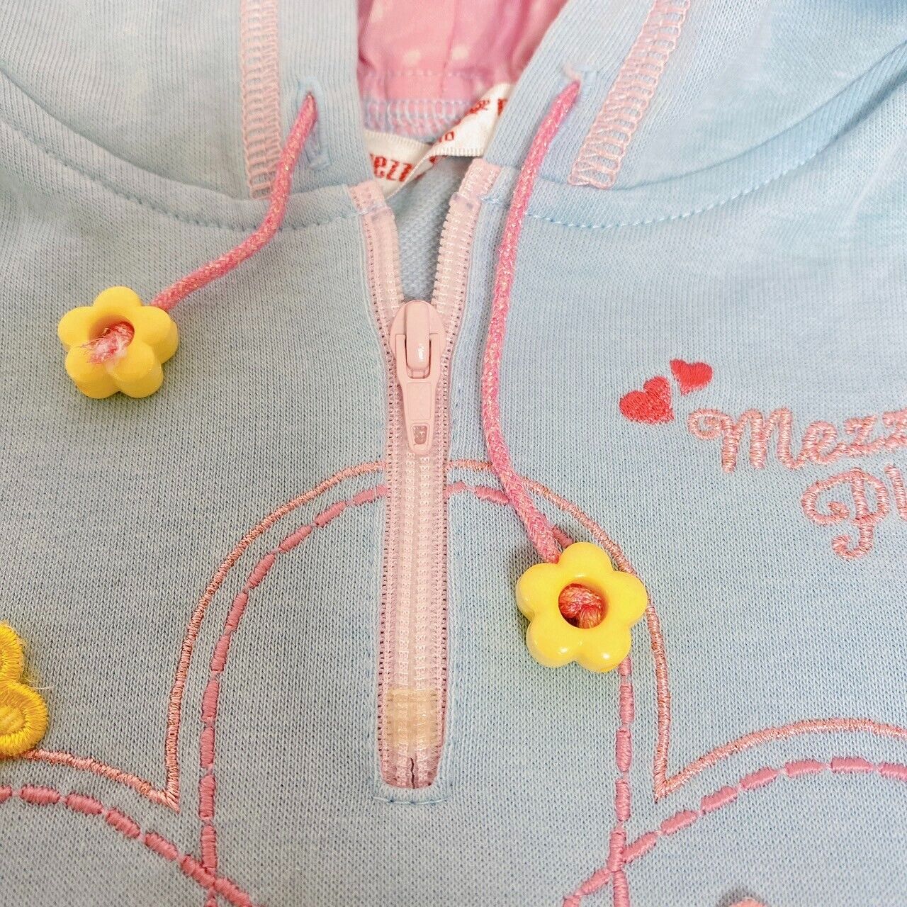 Mezzo Piano Hoodie 130 Size Flower Light Blue Embroidery Hood Clothing Kawaii