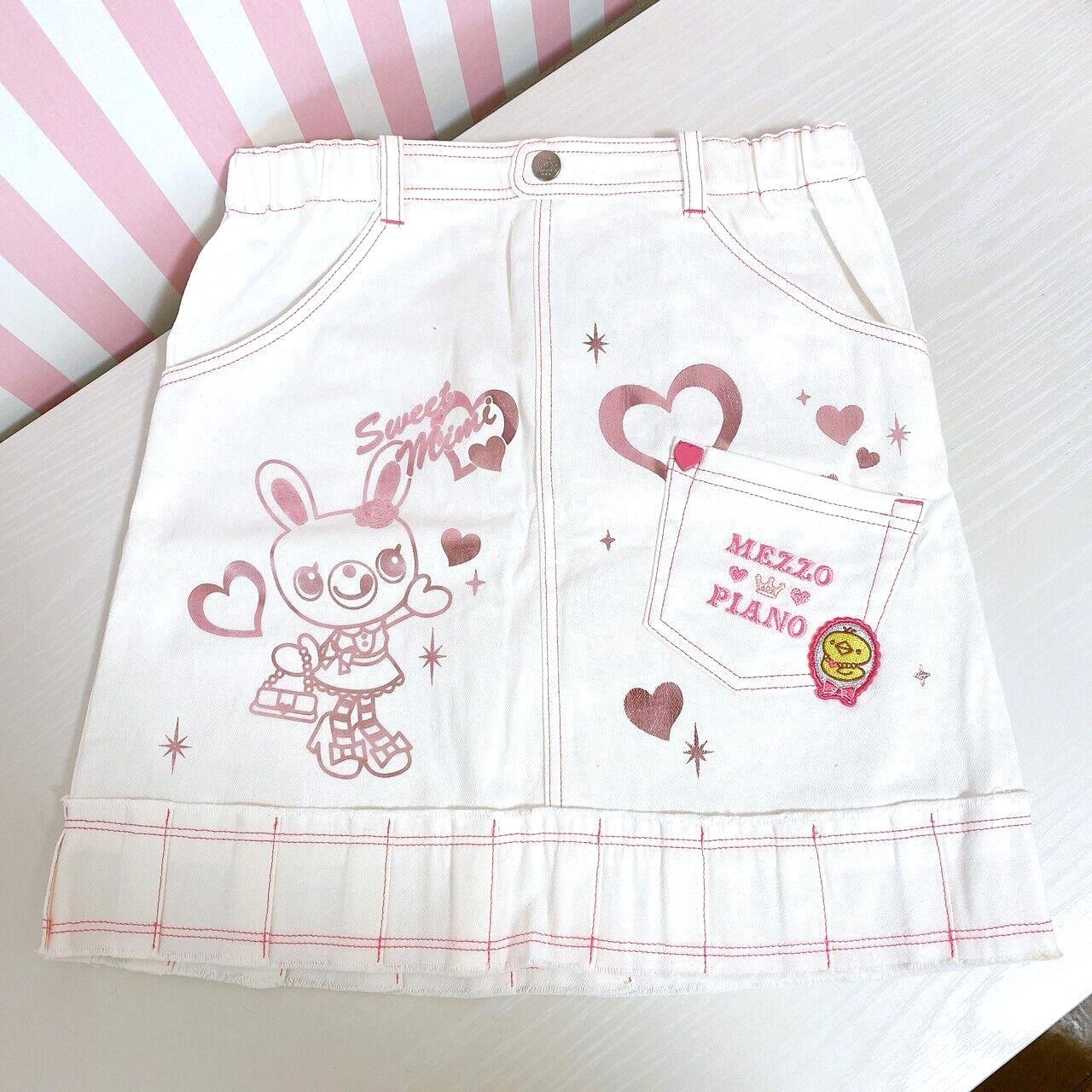 Mezzo Piano Skirt White 130 Size Pleats Rabbit Bear Pink Heart Glitter Kawaii