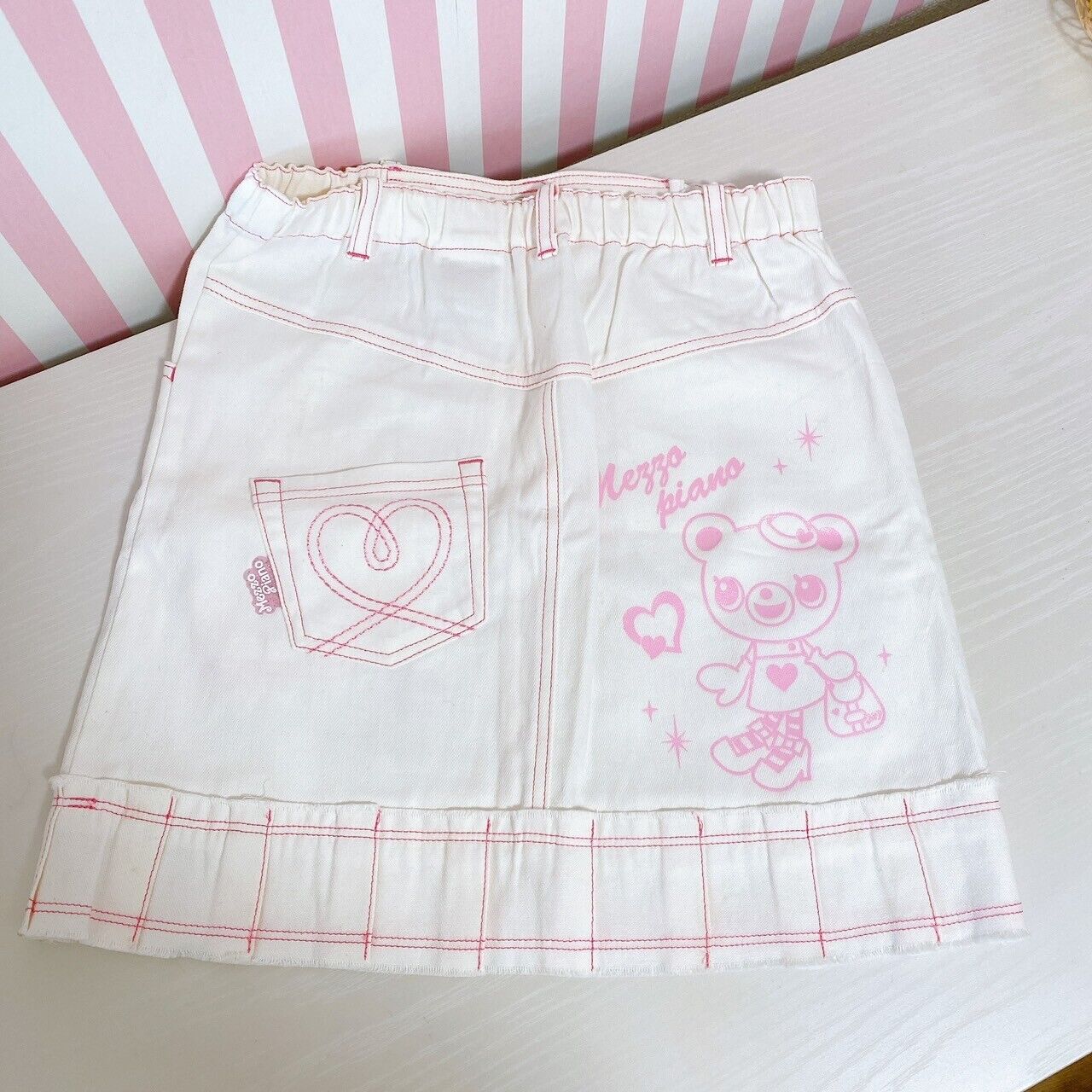 Mezzo Piano Skirt White 130 Size Pleats Rabbit Bear Pink Heart Glitter Kawaii