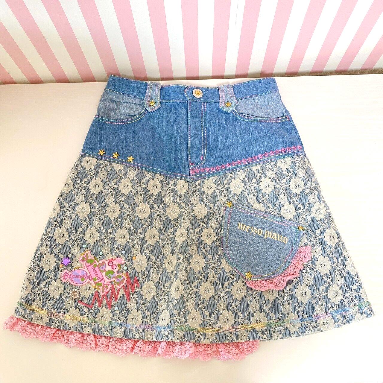 Mezzo Piano Denim Skirt 140 Size Lace Frill Candy Flower Glitter Girls Kawaii