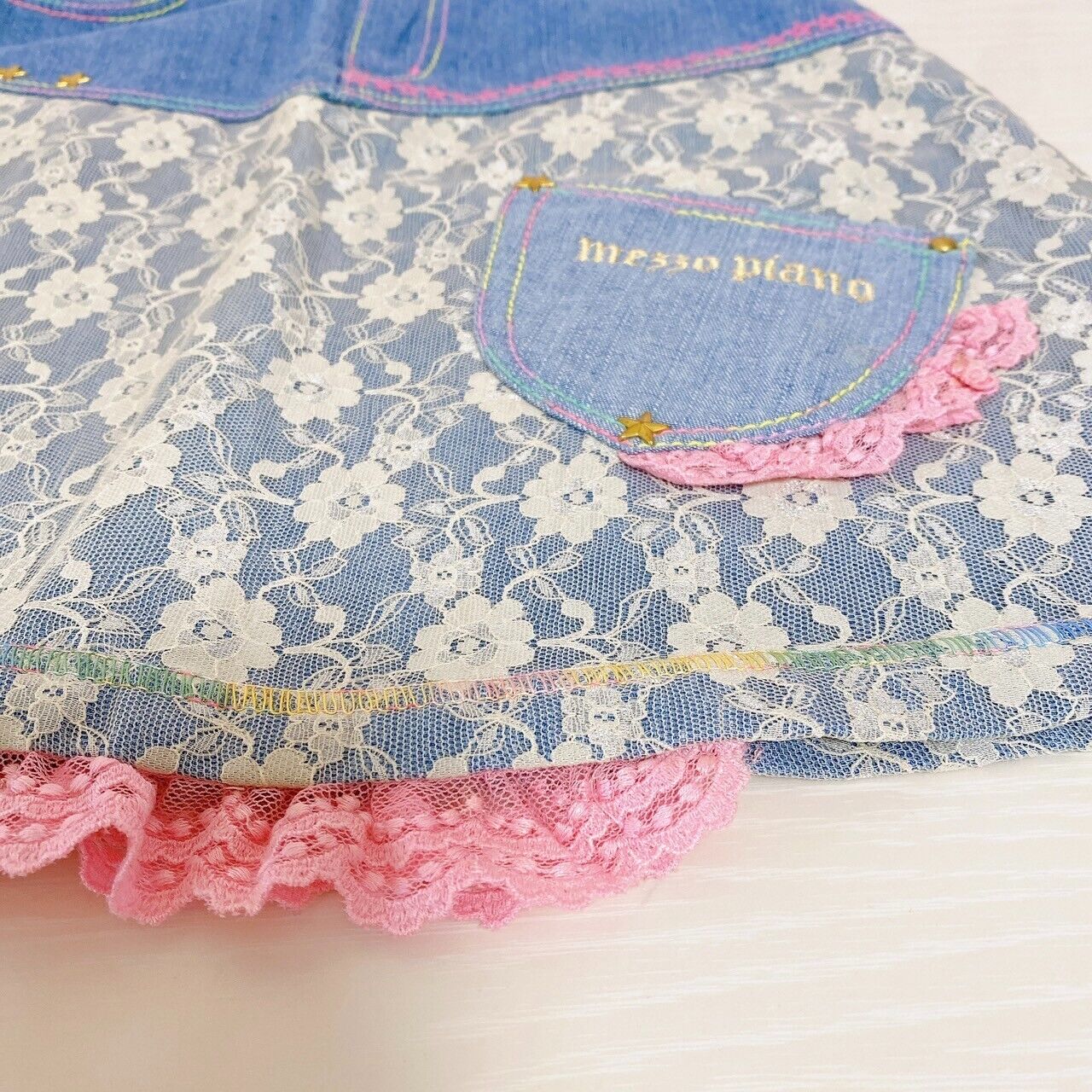 Mezzo Piano Denim Skirt 140 Size Lace Frill Candy Flower Glitter Girls Kawaii