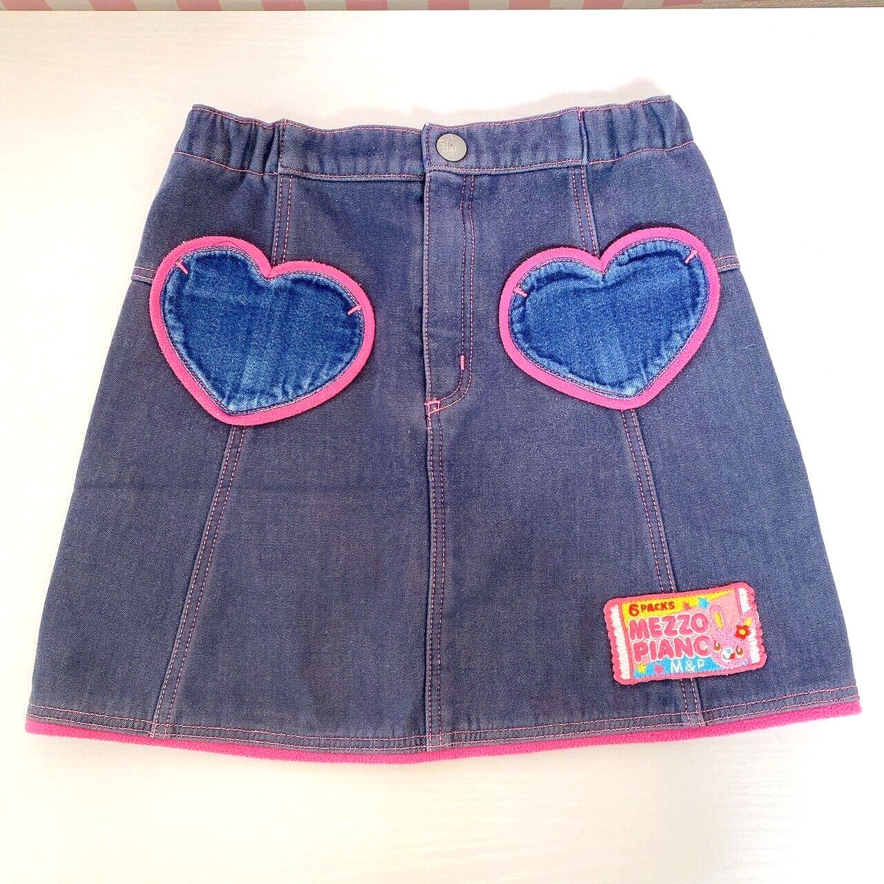 Mezzo Piano Denim Skirt 120 Size Heart Pocket Navy Pink Rabbit Girls Kawaii