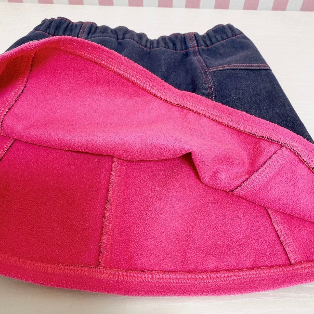 Mezzo Piano Denim Skirt 120 Size Heart Pocket Navy Pink Rabbit Girls Kawaii