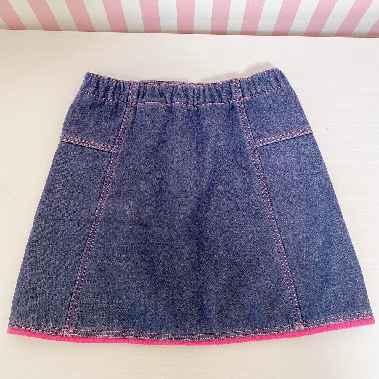 Mezzo Piano Denim Skirt 120 Size Heart Pocket Navy Pink Rabbit Girls Kawaii