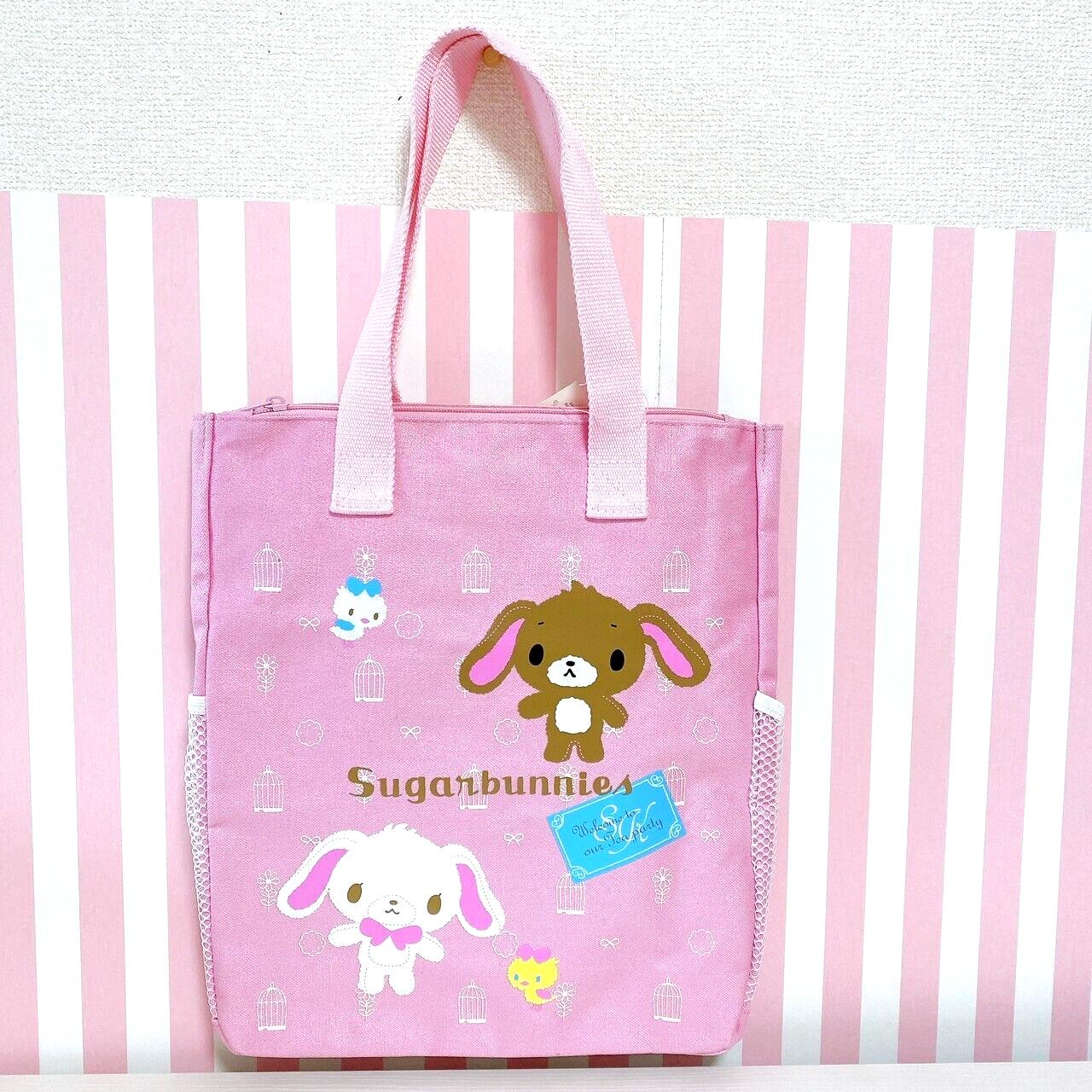 Sanrio Sugar Bunnies Tote Bag Pocket Shirousa Kurousa Pink Kawaii RARE Character