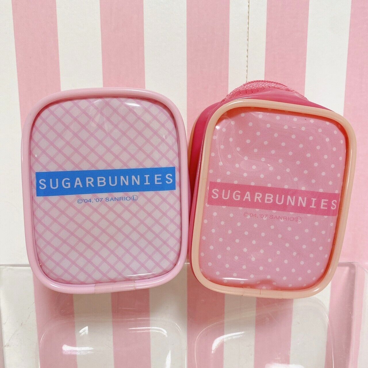 Sanrio Sugar Bunnies Mini Vinyl Bag Pouch Set 2 Shirousa Kurousa Hanausa Pink