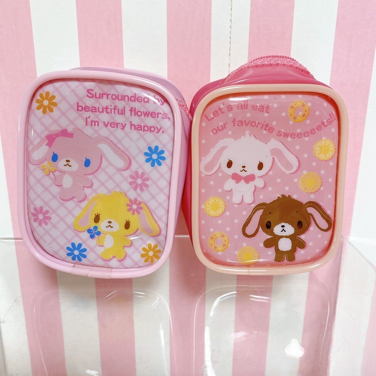 Sanrio Sugar Bunnies Mini Vinyl Bag Pouch Set 2 Shirousa Kurousa Hanausa Pink