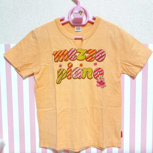 Mezzo Piano T-shirt Tops 150 Size Orange Hibiscus Tropical Flower Kawaii Rare