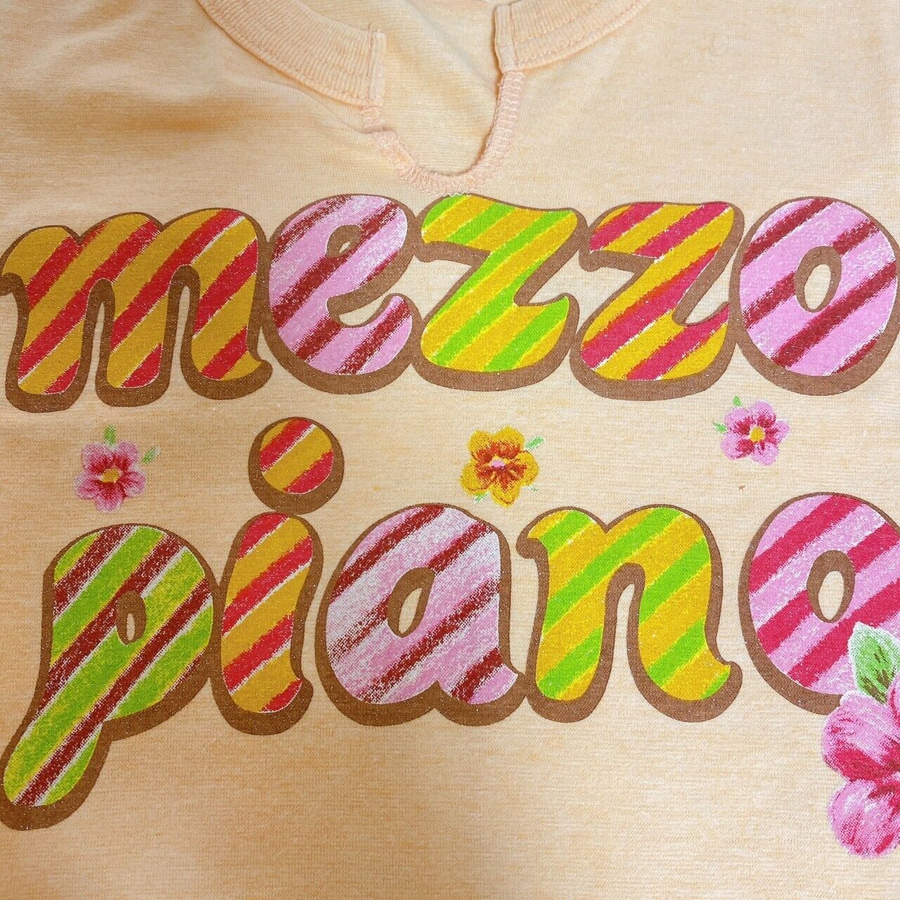 Mezzo Piano T-shirt Tops 150 Size Orange Hibiscus Tropical Flower Kawaii Rare