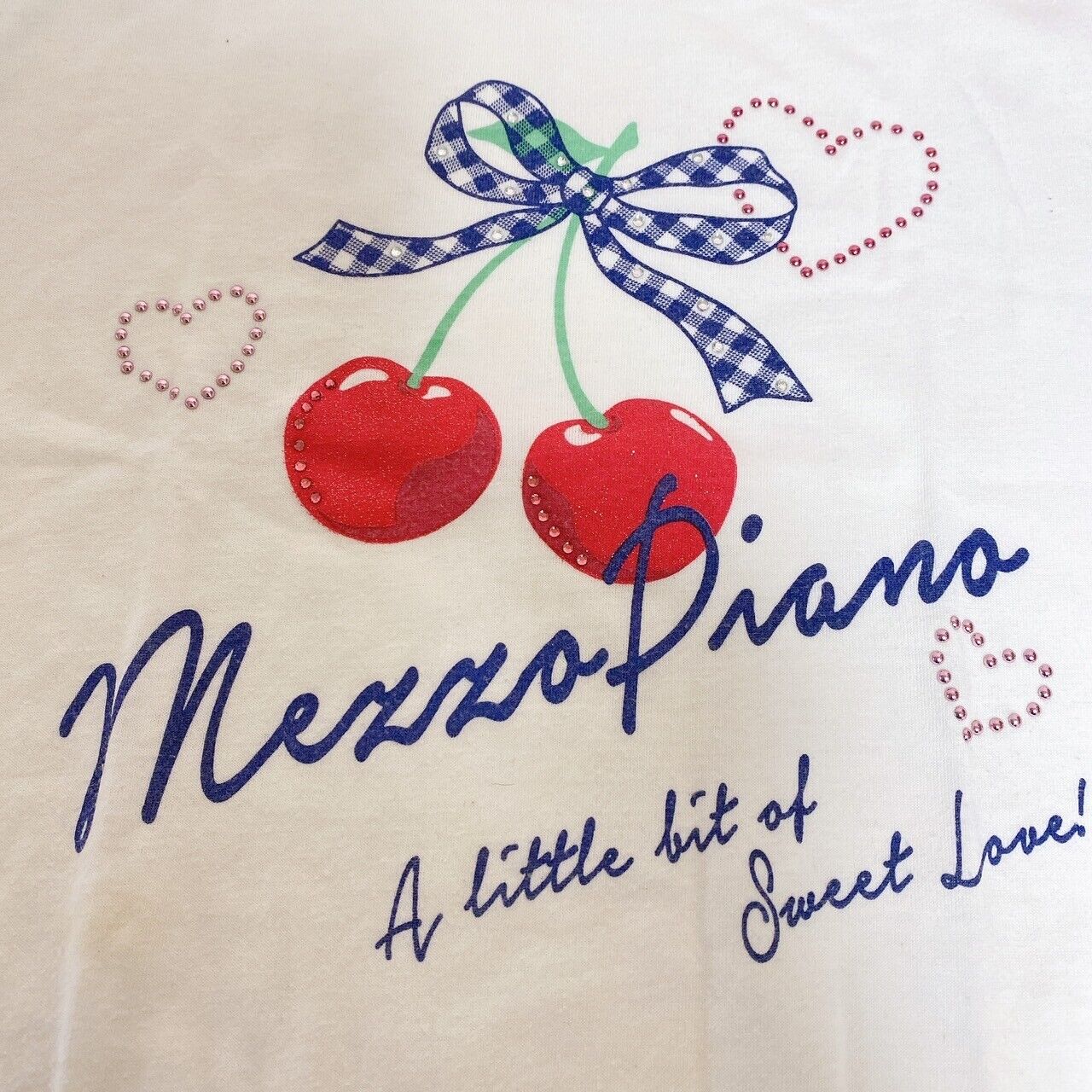 Mezzo Piano T-shirt Cherry Ribbon Frill Tops 150 Size White Heart Kawaii Rare