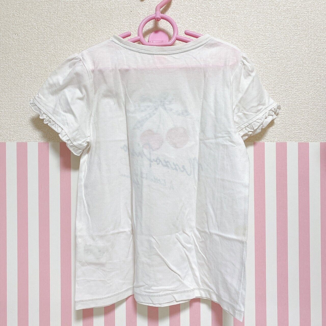 Mezzo Piano T-shirt Cherry Ribbon Frill Tops 150 Size White Heart Kawaii Rare