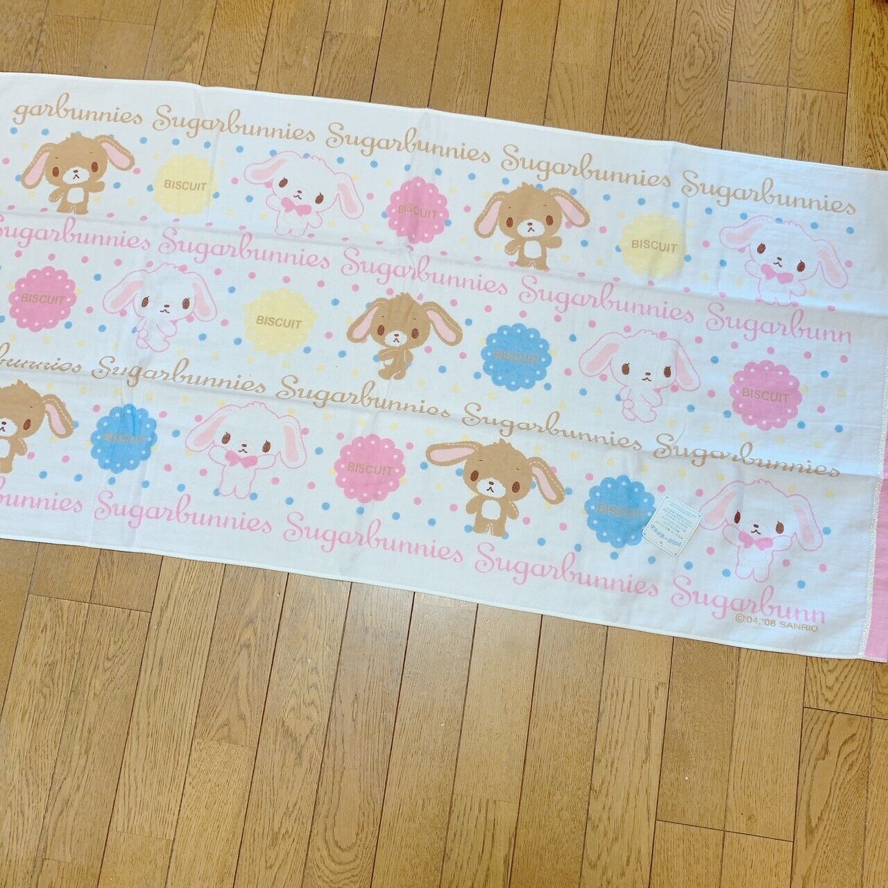 Sanrio Sugar Bunnies Bath Towel Shirousa Kurousa White Biscuit Dot Pink Blue